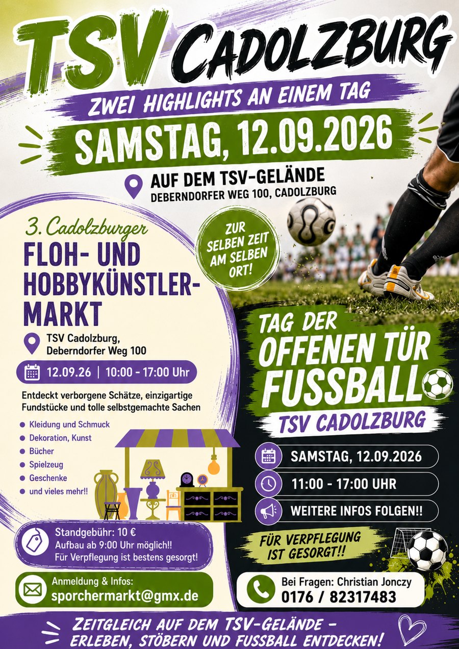 Flyer: Zwei Highlights an einem Tag am 12.09.2026 auf dem TSV-Gelände